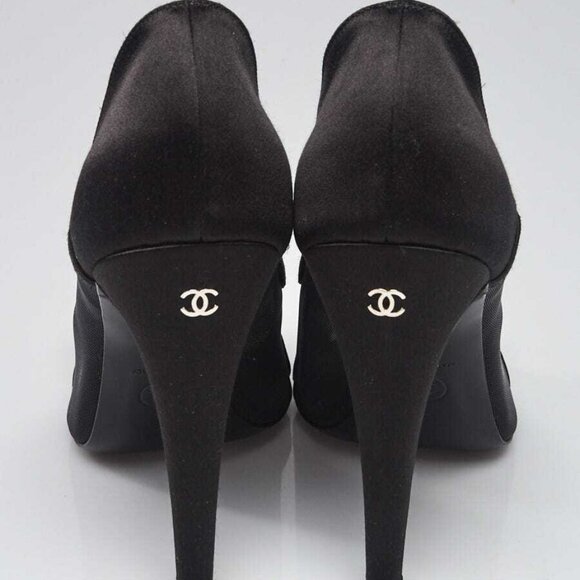Chanel Black Mesh and Satin Bow Peep Toe Pumps Size 10.5/41 - Picture 5 of 5